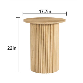 Black Round Wood End Table Fluted Pedestal Side Table