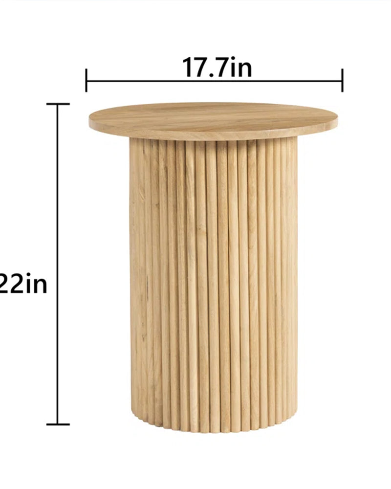 Natural Wood Round Wood End Table Fluted Pedestal Side Table