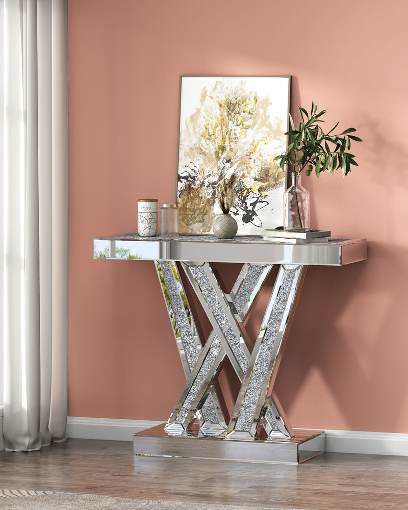 Modern Console Table Mirrored Finished, Glam Style W Silver Entryway Table