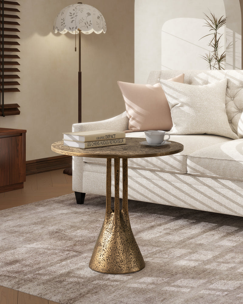 Antique Brass Round End Table