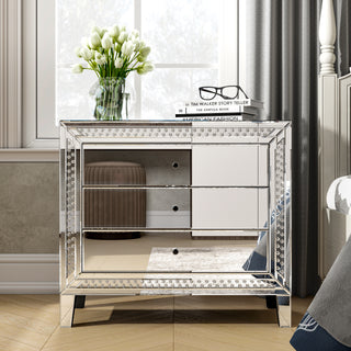 33" Large Mirrored Glass Nightstand Bedroom Crystal Decor
