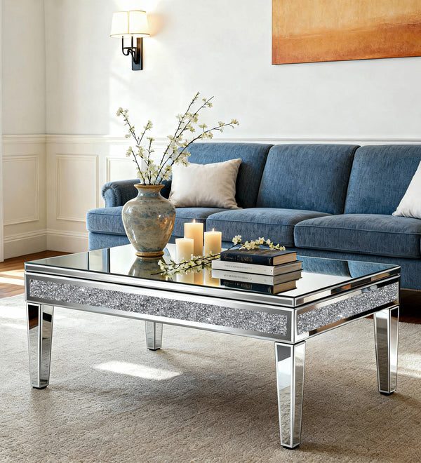 Mirror Glass Coffee Table Lift Top Accent Table with Hidden Storage