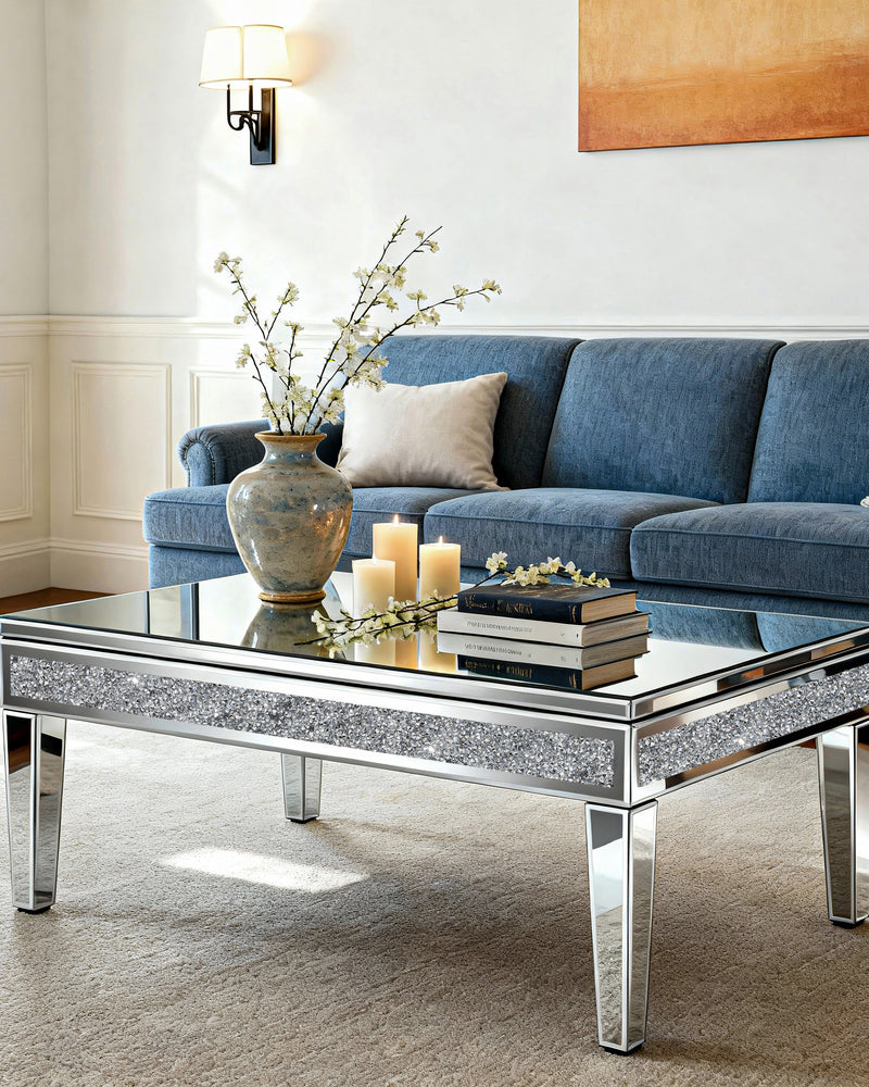 Mirror Glass Coffee Table Lift Top Accent Table with Hidden Storage