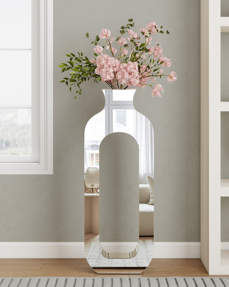Mirrored Hollow Floor Vase , Large Silver Glass Floor Vase Modern Luxury Decorative Vases