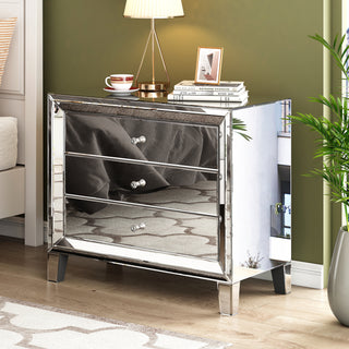 Glam Mirror Nightstand Bedside Table with 3 Drawer Chest