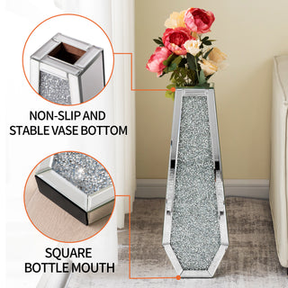 30" IN  Large Silver Mirror Crystal Vases Crushed Diamond Tall Floor Vase