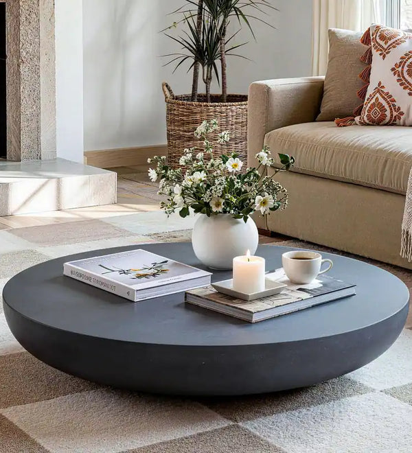 Black Minimalist Round Magnesium Oxide Coffee Table