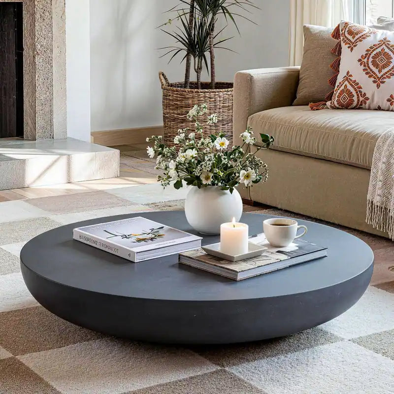 Black Minimalist Round Magnesium Oxide Coffee Table
