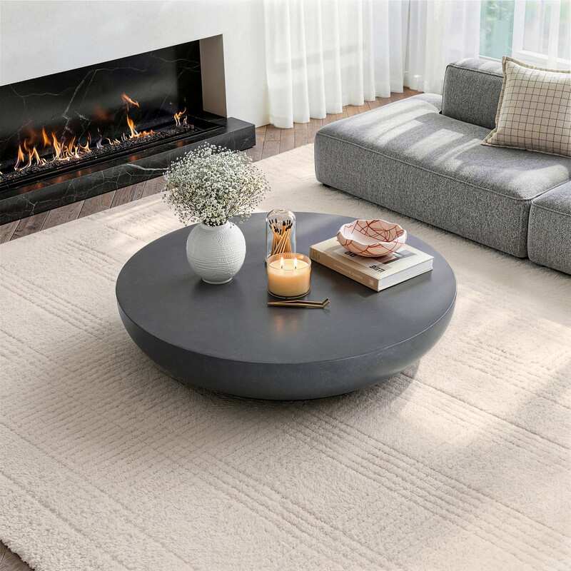 Black Minimalist Round Magnesium Oxide Coffee Table