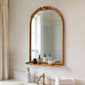 Ornate Arch Top Metal Framed Wall Mirror with Shelf
