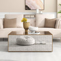 Rectangular Coffee Table, Mirrored Glass Center Table with Brushed Gold Frame