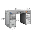 Crystal Knob Mirrored Vanity Table – 13 Drawer Black Makeup Desk with Decorative Glass Panels for Bedroom Beauty Setup