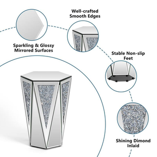 Hexagonal Mirror Top Crushed Diamond End Table