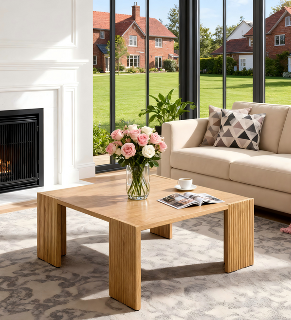 Square Coffee Table, Solid Ash Wood Coffee Table Accent Table for Living Room