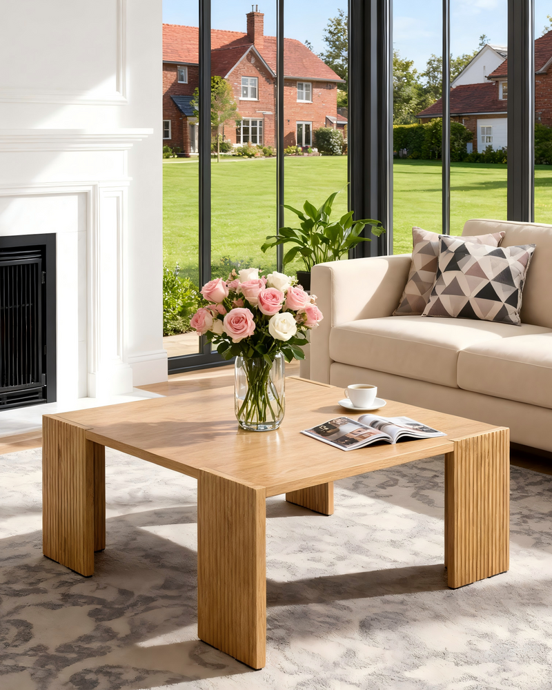 Square Coffee Table, Solid Ash Wood Coffee Table Accent Table for Living Room