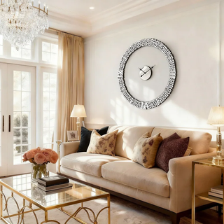 Foldable-Frame Round Wall Clock Adorned with Crystals