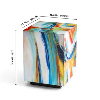22'' Abstract Art Graffiti Glass End Table