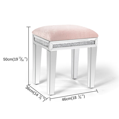 Taburete de Tocador Rosa con Espejo y Asiento Tapizado en Terciopelo