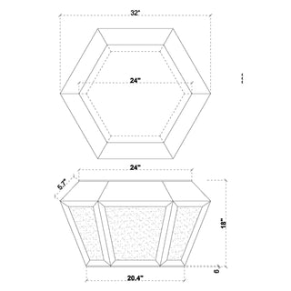 31" Coffee Table Mirrored Glass Finished with Crushed Diamond