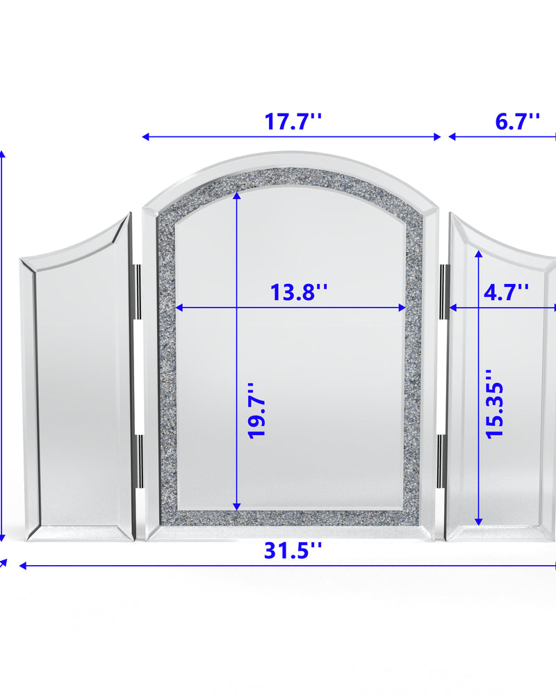 SHYFOY Trifold Mirror Vanity-Crushed Diamond 3 Way Mirror Bedrooms
