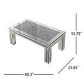 Mirrored Coffee Table with Crushed Diamond Inlay, Luxury Rectangular Glass Center Table