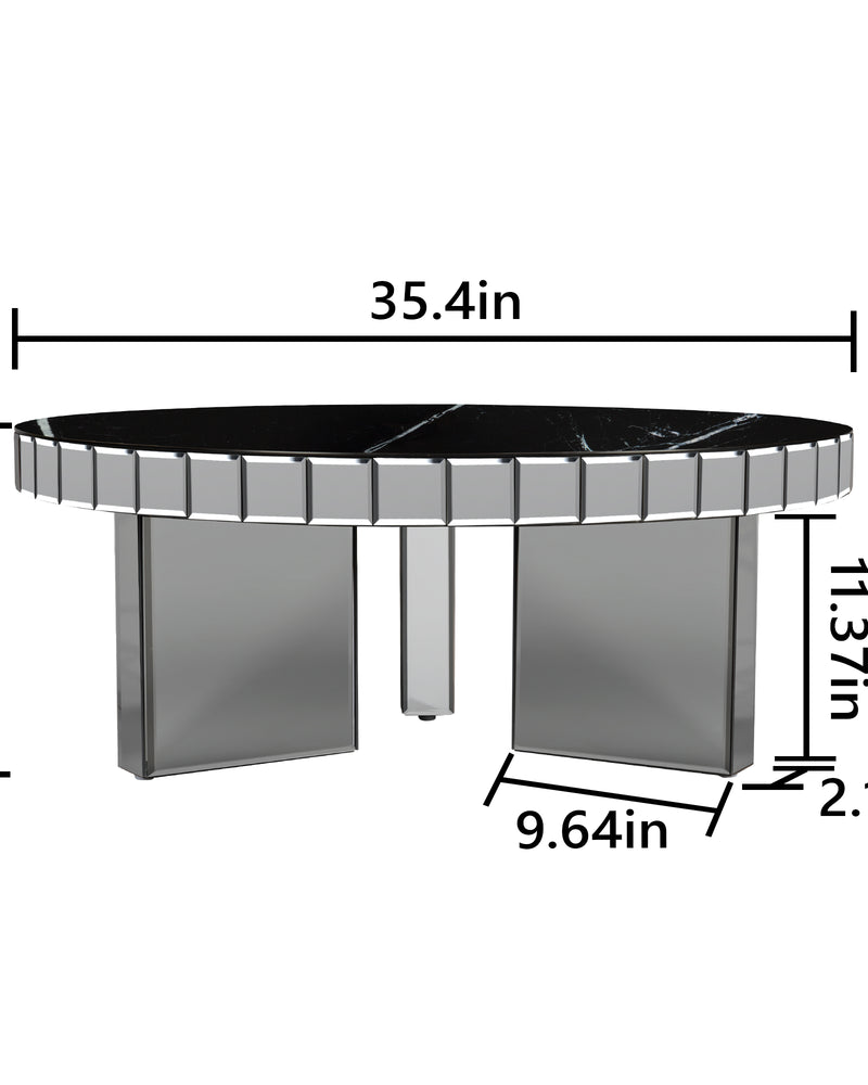 Black Mirrored Coffee Table with Marble Pattern