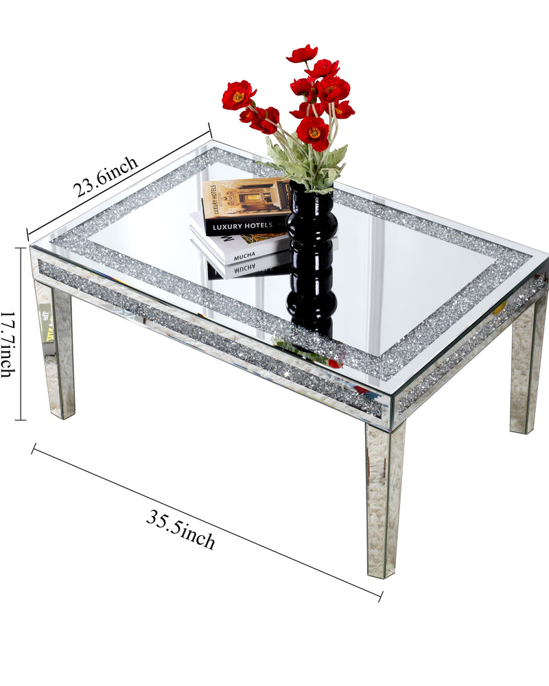 SHYFOY Coffee Table Mirrored with Crystals Inlay, Modern Contemporary  Coffee Table
