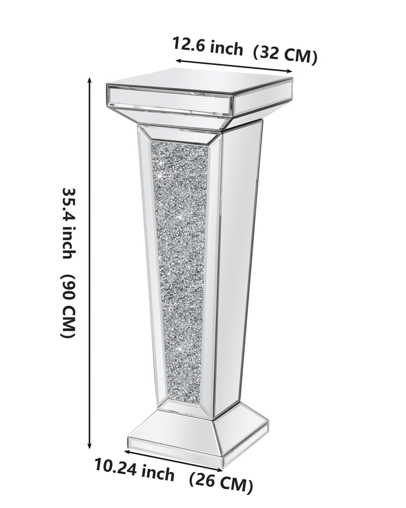 Tall Pedestal Mirrored Glass Top End Table