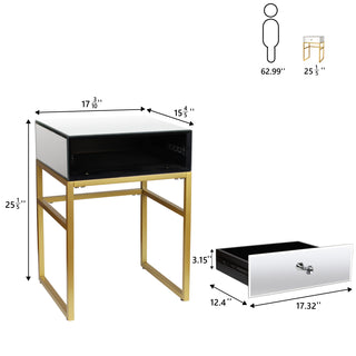 Mirrored Side Table Gold Legs Rectangle Accent End Table with Drawer
