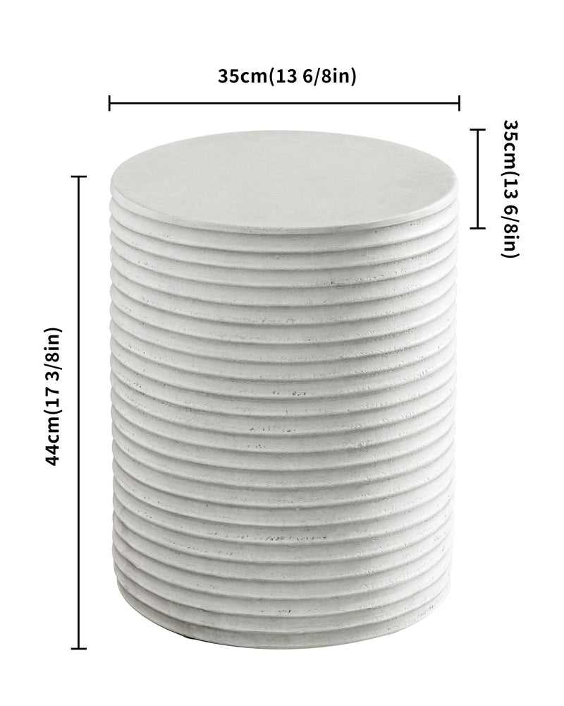 White Outdoor Ceramic Accent Table, Unique Garden Stool for Patio or Balcony
