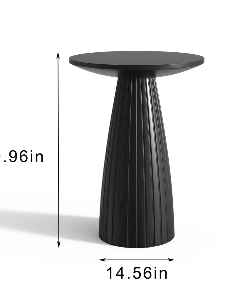 Round Black Side Table End Table with Pedestal Fluted Base