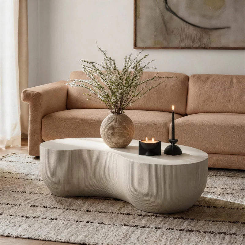 Fluted Magnesium Oxide Modern Sculptural Coffee Table