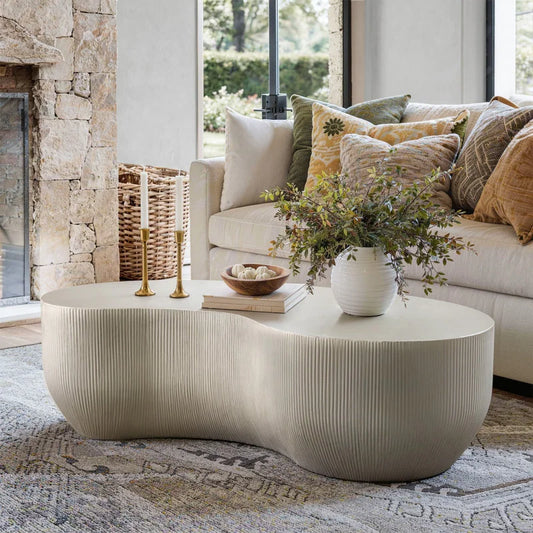Fluted Magnesium Oxide Modern Sculptural Coffee Table