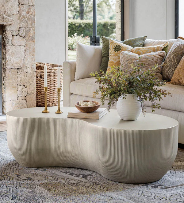 Fluted Magnesium Oxide Modern Sculptural Coffee Table