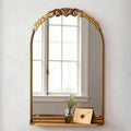 Ornate Arch Top Metal Framed Wall Mirror with Shelf