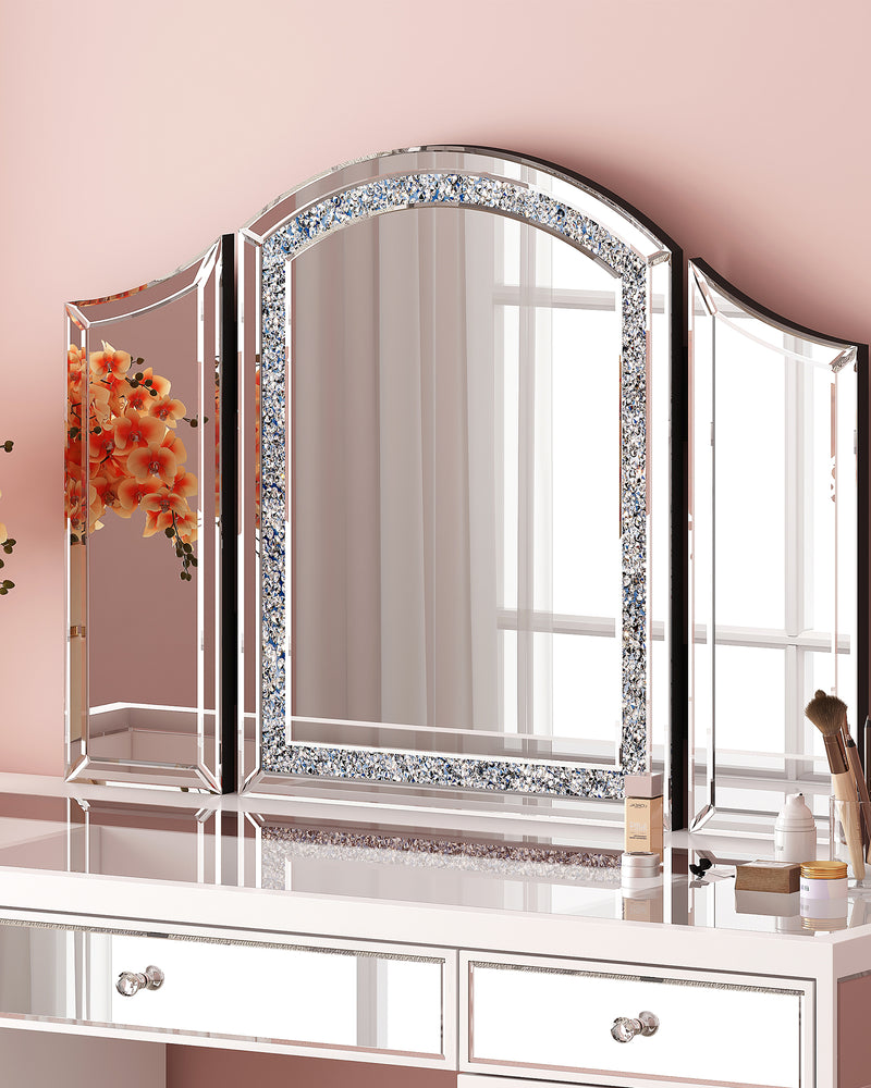 SHYFOY Trifold Mirror Vanity-Crushed Diamond 3 Way Mirror Bedrooms