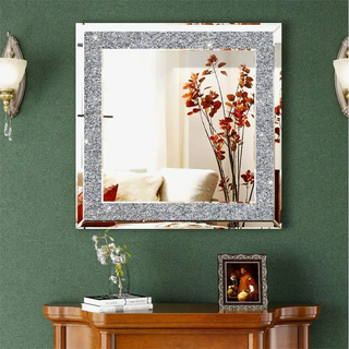 Glam Crystal Accent Wall Mirror Sparkly Silver Mirror - 24" x 24"