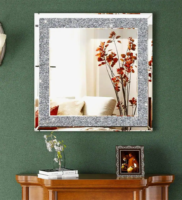 Glam Crystal Accent Wall Mirror Sparkly Silver Mirror