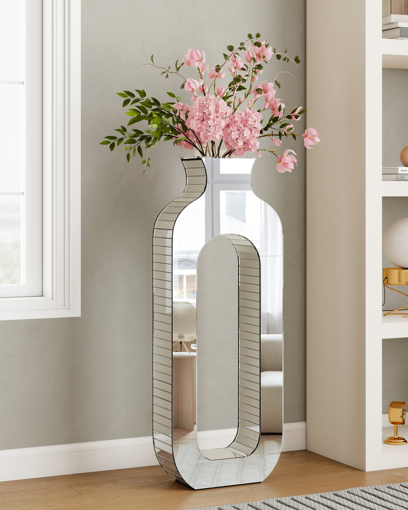 Mirrored Hollow Floor Vase , Large Silver Glass Floor Vase Modern Luxury Decorative Vases