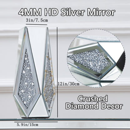 Silberner Kristall Deko Vase Glas Atemberaubende Spiegelvase Blumen Luxus für Heimdekoration