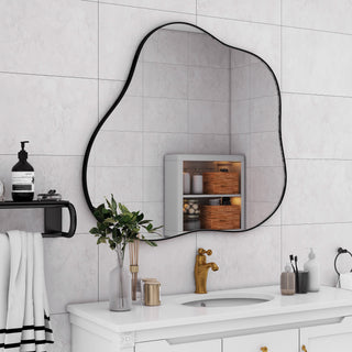 Black Asymmetrical Wall Mirror Cloud-Shaped Accent Mirror