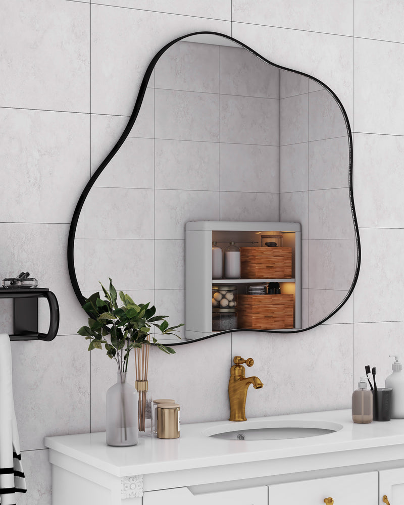 Black Asymmetrical Wall Mirror Cloud-Shaped Accent Mirror