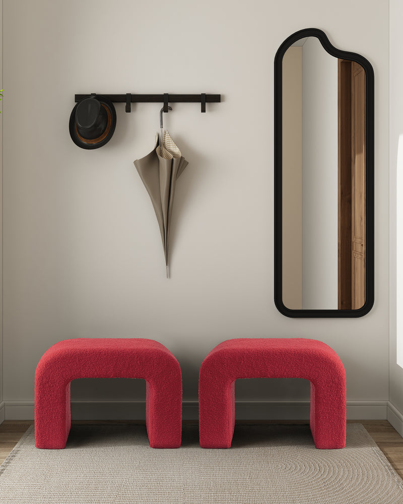 Red Upholstered Foot Stool Modern Pouf Ottoman