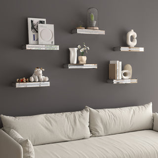 Mirrored Floating Shelves Wall Mounted Set of 6, Glitter Glass Mirror Storage Wall Shelves