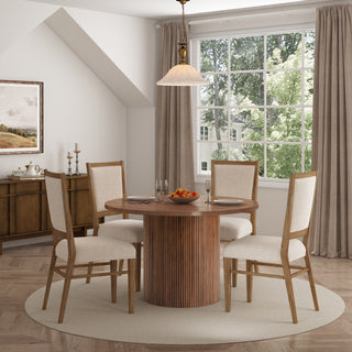 Walnut Brown Round Kitchen Table Solid Wood Dining Table
