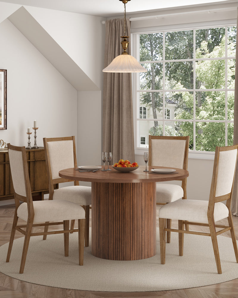 Walnut Brown Round Kitchen Table Solid Wood Dining Table