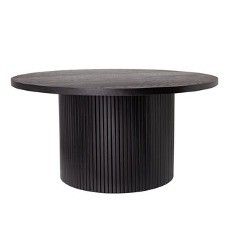 Black Round Coffee Table with Solid Wood Circle Pedestal Table