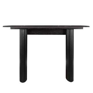 Black Marbled Wood Console Table Entryway Table with Fluted Base