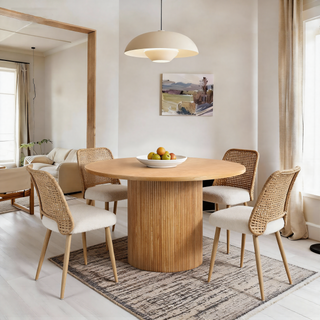 Oak Wood Round Fluted Pedestal Dining Table