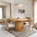 Oak Wood Round Fluted Pedestal Dining Table